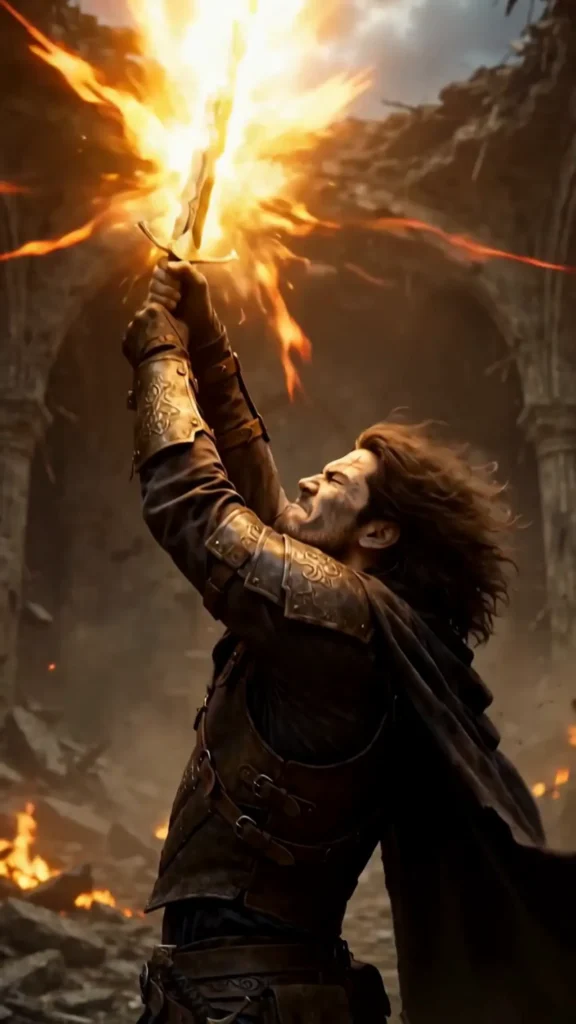 Arin and Kael facing off in a scene from THE LAST FLAME